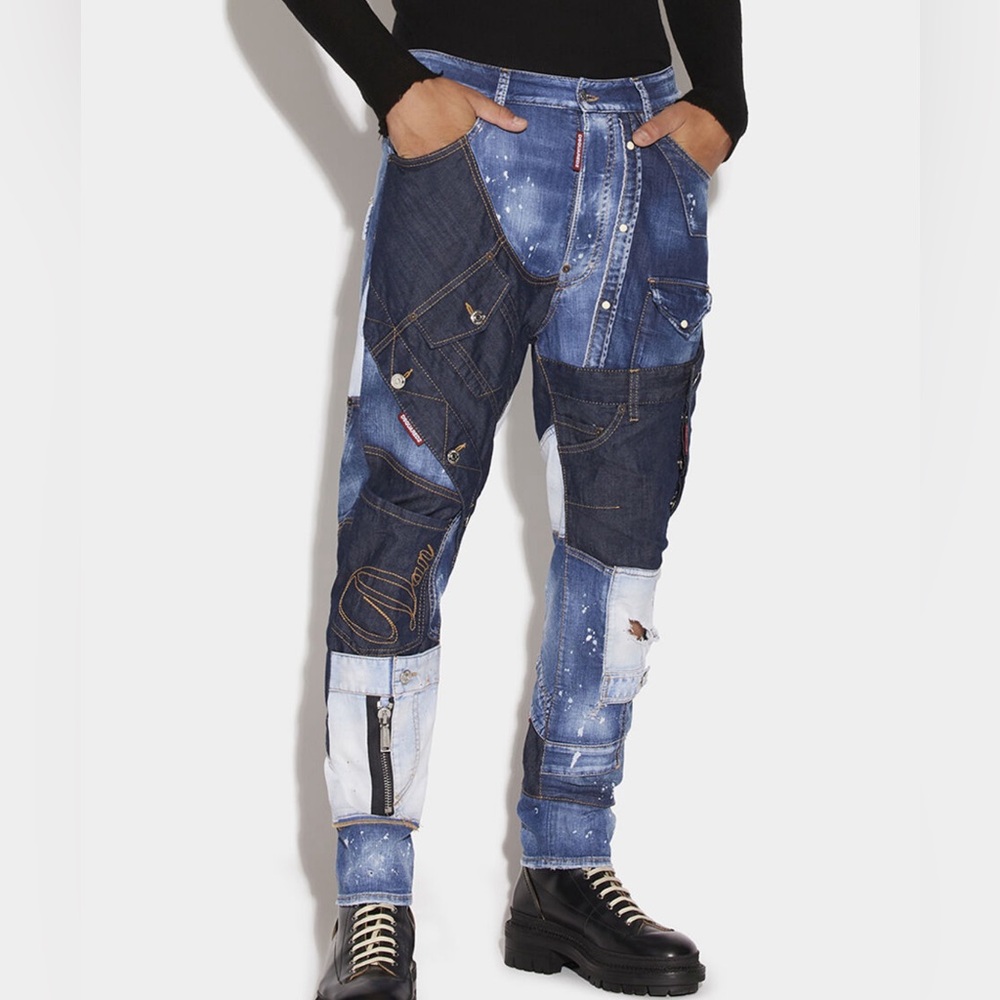 Dsquared2 Men's Franken Combat Denim Patch Pants